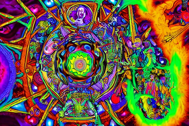 Prompt: psychedelic visions of the church of the sub - genius on dmt