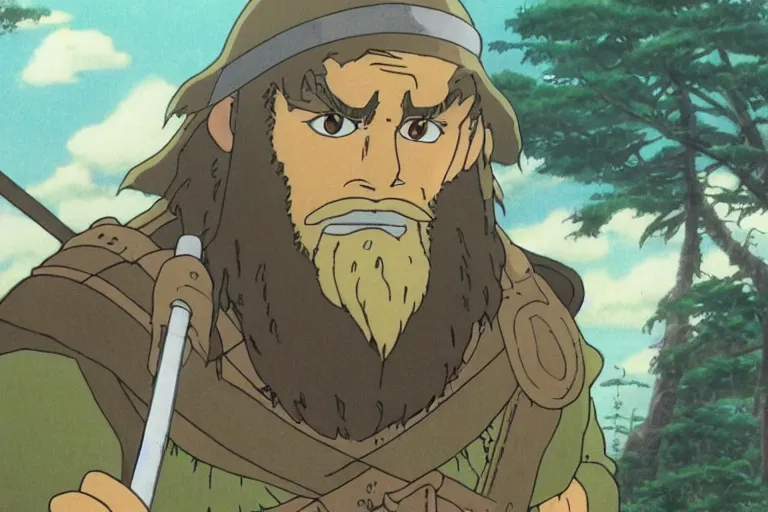 Prompt: gimli in the anime lord of the rings by studio ghibli, movie still frame, very detailed, artwork by hayao miyazaki, kentaro miura, satoshi kon, high quality, sharp image, high resolution, hd, 7 2 0 p, 4 k