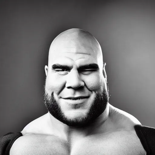 Image similar to Black and white photography of a very muscular shrek smiling with a chiseled jawline and trimmed beard