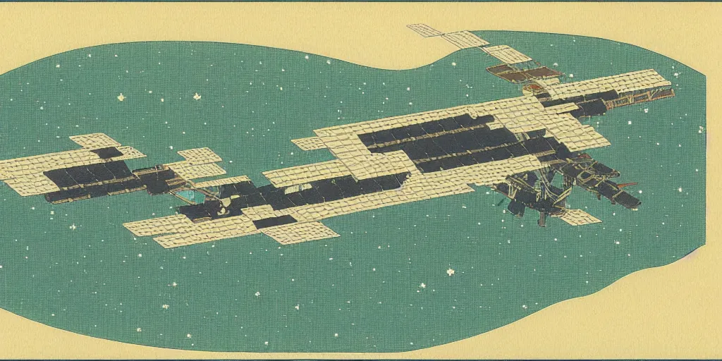 Image similar to a space station by kawase hasui. hd