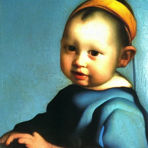 Prompt: baby Einstein, Vermeer painting, high quality