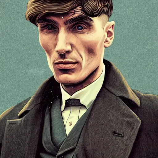 Image similar to a portrait of thomas shelby from the peaky blinders standing in atlantis, in the style of Benjamin Bader, sharp, highly detailed, realistic face, digital art, epic, fantasy, artstation