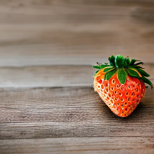 Image similar to high quality presentation photo of a golden strawberry, photography 4k, f1.8 anamorphic, bokeh, 4k, Canon, Nikon