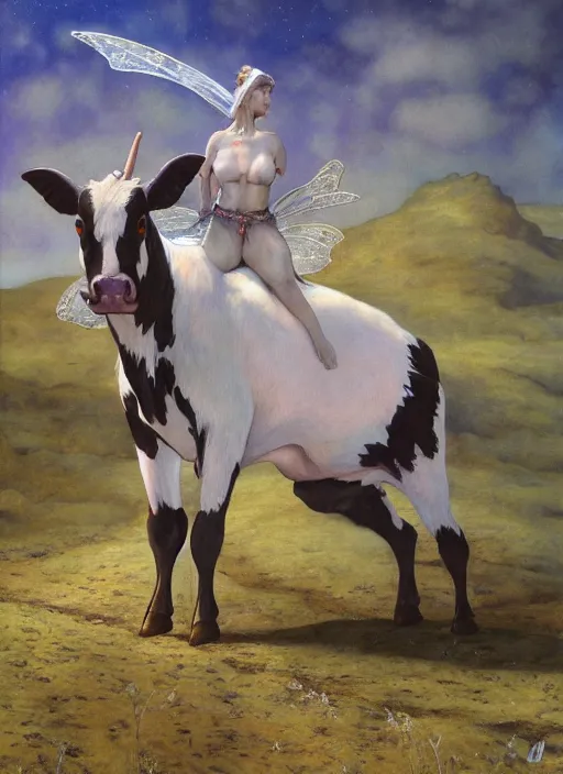 Prompt: fairy cow! by gerald brom, by mikhail vrubel, by peter elson, muted colors, extreme detail, trending on artstation, 8 k