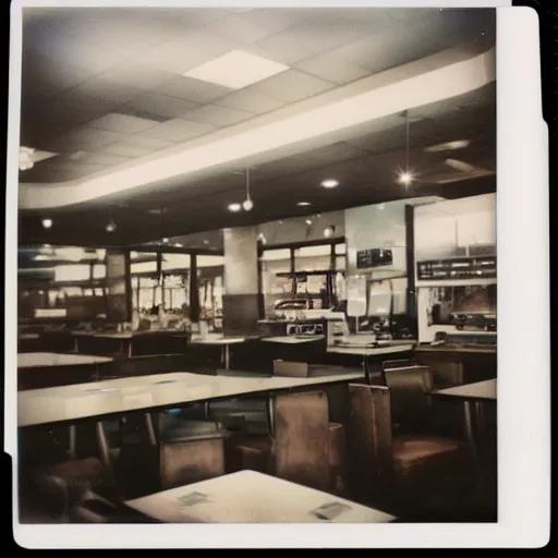 Prompt: 2009 photo taken on a Polaroid camera of the interior of a McDonald’s