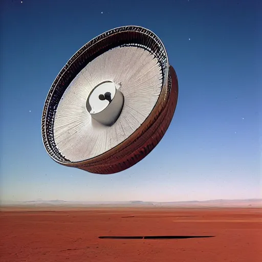 Prompt: Giant satellite disks in the Atacama Desert, by Charles Sheeler and Zaha Hadid