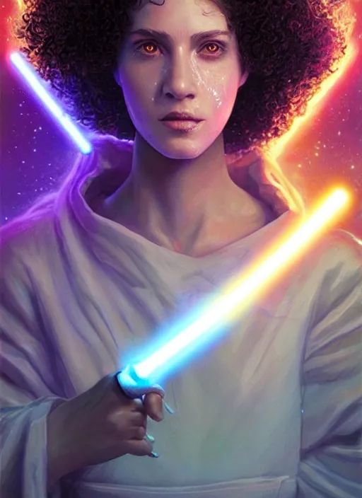 Prompt: glowwave portrait of a curly hair alien from star wars, au naturel, hyper detailed, digital art, trending in artstation, cinematic lighting, studio quality, smooth render, unreal engine 5 rendered, octane rendered, art style by klimt and nixeu and ian sprigger and wlop and krenz cushart.