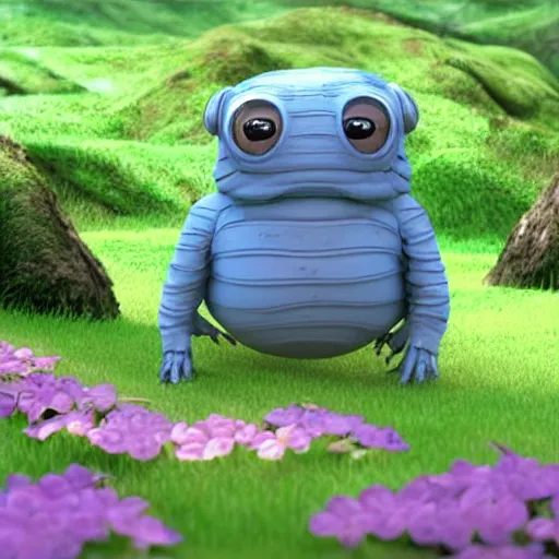 Prompt: a friendly Tardigrade smiling and waving, cgi character, children's movie-art