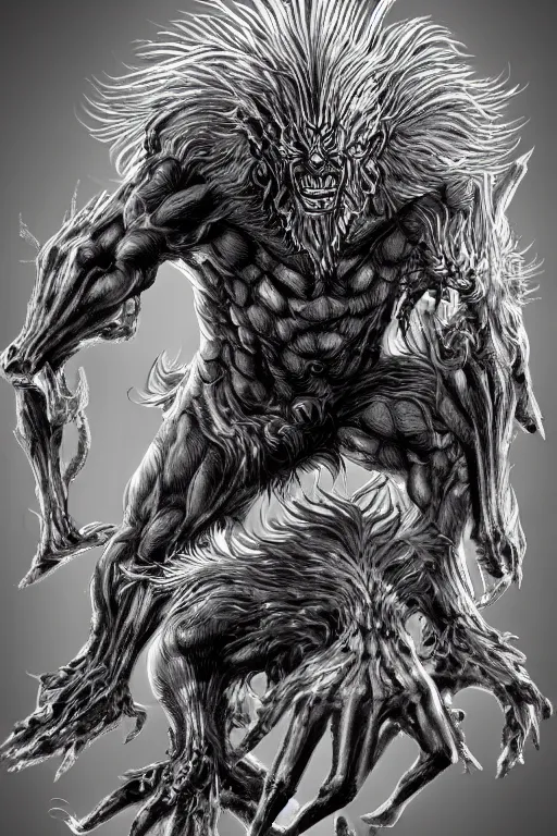 Image similar to humanoid figure beast monster, highly detailed, digital art, sharp focus, trending on art station, kentaro miura manga art style