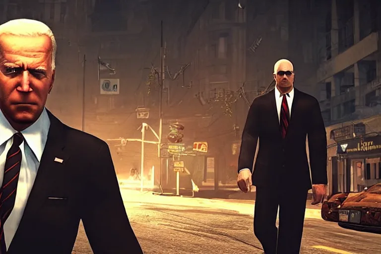 Image similar to screenshot of joe biden in hitman absolution