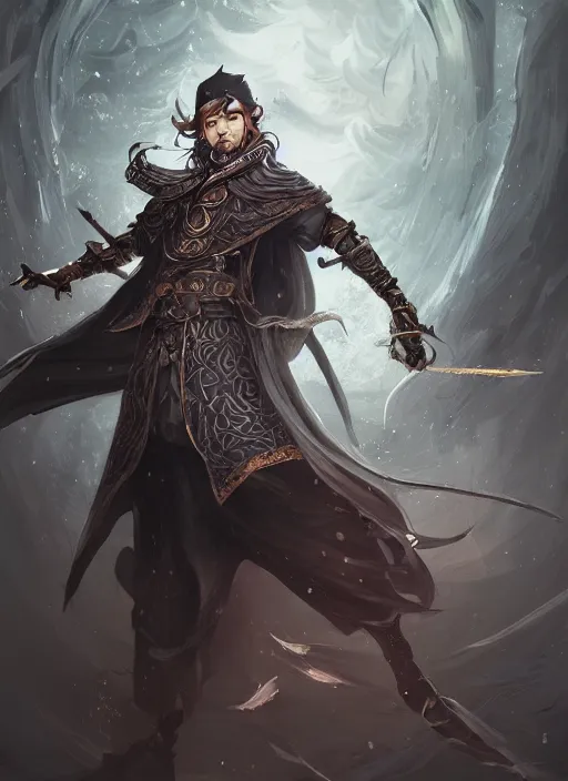 Image similar to a highly detailed illustration of Hiroyuki Sanada as wizard wearing black robe and mage hat, elegant magic floating pose, intricate, elegant, highly detailed, centered, digital painting, artstation, concept art, smooth, sharp focus, league of legends concept art, WLOP