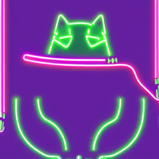 Image similar to a half robot cat wearing a hat, outlined by whirling illuminated neon lines, outrun, vaporware, shaded flat illustration, digital art, trending on artstation, highly detailed, fine detail, intricate