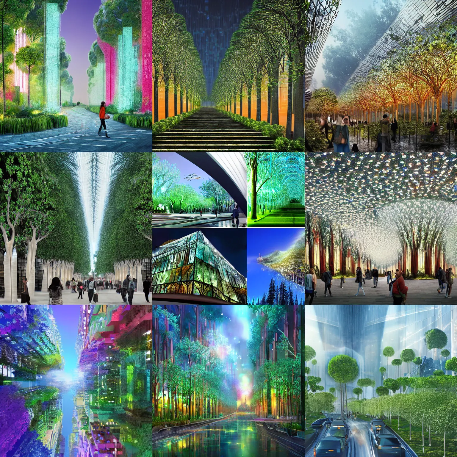 Prompt: a world enriched by wealth, cities flourishing, digital forest, high quality architectural art