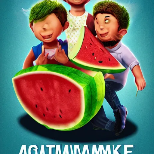 Image similar to a giant watermelon rampage town , movie poster