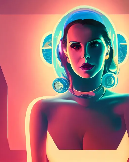 Image similar to portrait of lana del rey as a cyborg. intricate abstract. intricate artwork. by tooth wu, wlop, beeple, dan mumford. octane render, trending on artstation, greg rutkowski very coherent symmetrical artwork. cinematic, hyper realism, high detail, octane render, 8 k, iridescent accents