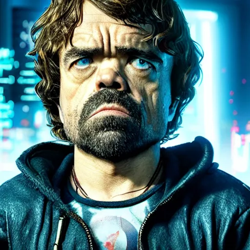 Prompt: Peter Dinklage in cyberpunk 2077 poster