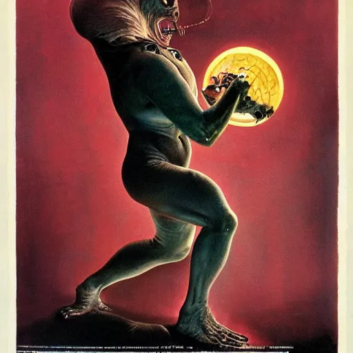 Image similar to upper body portrait of a pulp scifi creature, by norman rockwell and boris vallejo