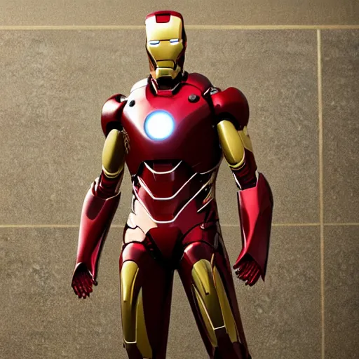Image similar to gold and black iron man suit, 4k realistic photo