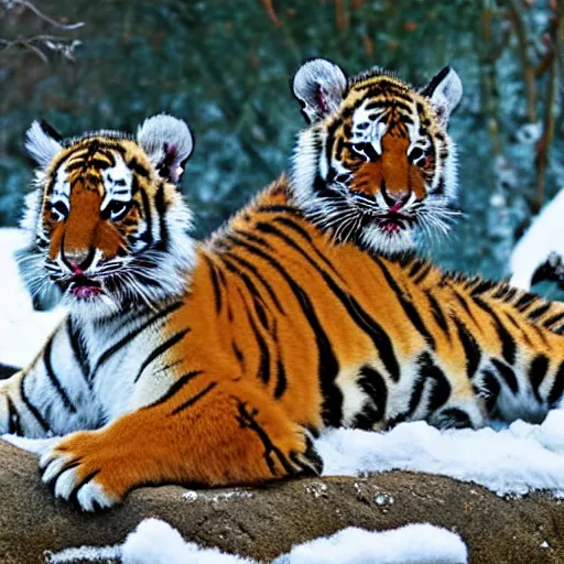 Image similar to tiger cubs playing in the snow