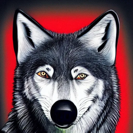 Prompt: portrait of retarded wolf, eyes in different directions, vivid colors, propaganda style, it looks sick, very ugly face, missing teeth