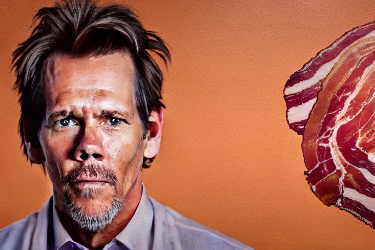 Image similar to a painting bacon with kevin bacon's face, 8 k, cinematic, movie still