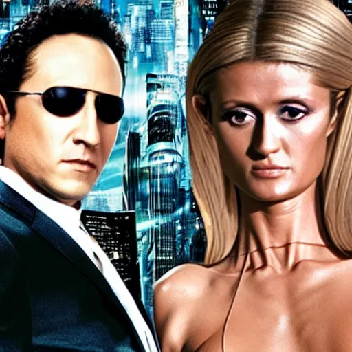 Image similar to New Movie Poster for Matrix Remake (2024) staring Rob Schneider and Paris Hilton