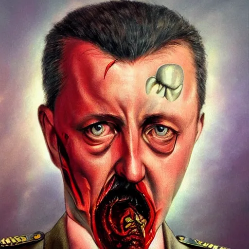 Image similar to igor ivanovich strelkov became bloody ugly worm, photo - realistic, color image, 2 k, highly detailed, bodyhorror, occult art