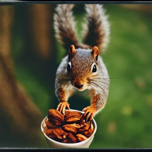 Image similar to polaroid shot of squirrel eating a nut, esthetics, bokeh