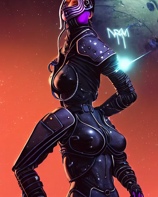 Image similar to a fed up cyber astro woman in a dynamic pose like from skyrim and elden ring and grand theft auto and overwatch, character portrait, portrait, close up, concept art, intricate details, extremely detailed, realistic vintage scifi poster, beautiful figure, style of chris foss, rodger dean, moebius, michael whelan, lumi, and gustave dore, deep color, flash