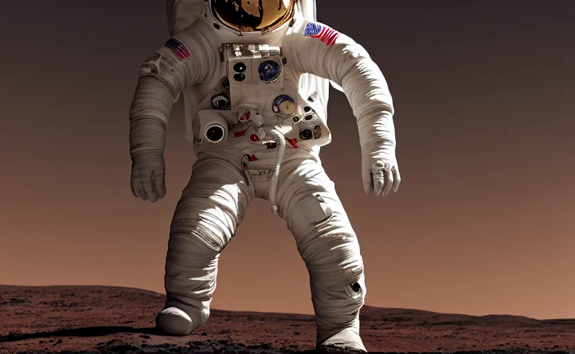 Image similar to studio photography of an astronaut standing on planet mars, photorealistic, highly detailed, 8 k rez, ultra hd, smooth, sharp focus