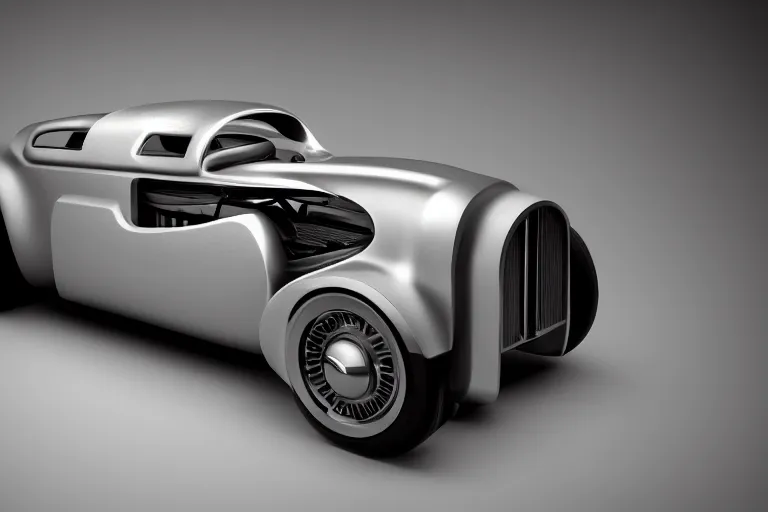 Prompt: Studio photograph a concept 1930s cyberpunk car. 8k. Studio lighting.