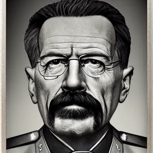 Prompt: detailed and realistic portrait photography of walter white as joseph stalin,