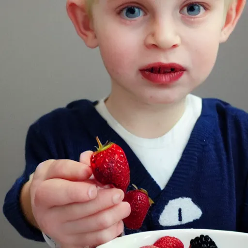 Prompt: little lad who loves berries and cream