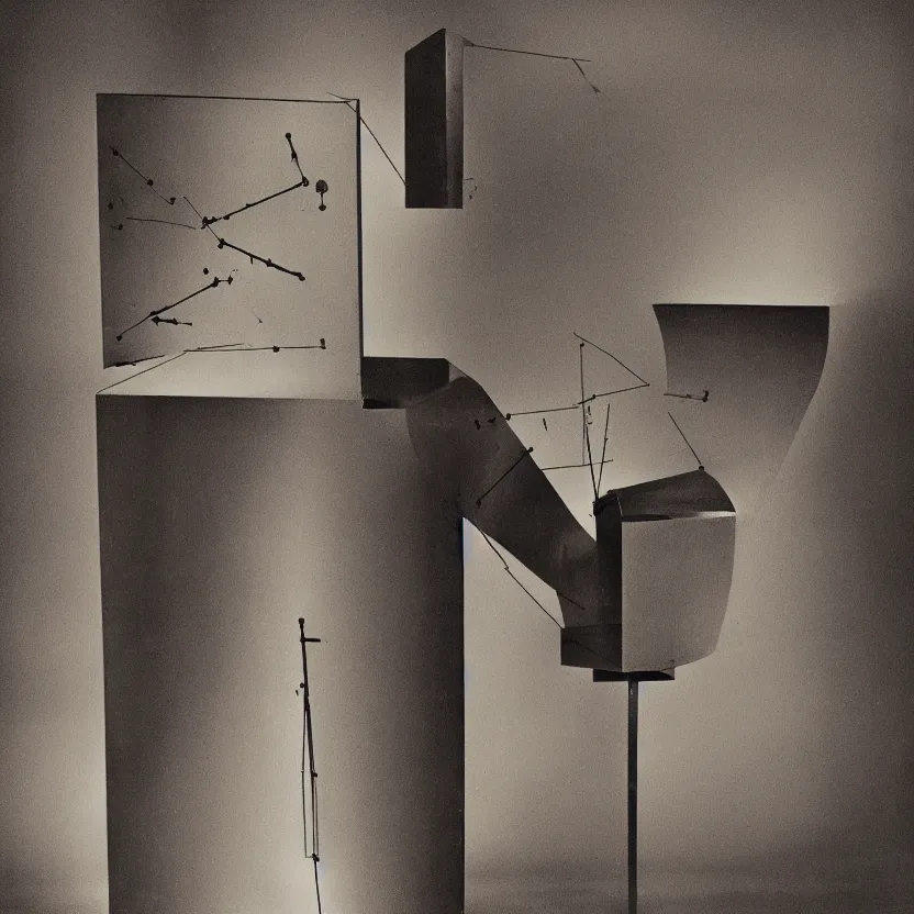 Image similar to a singular impossible quantum readymade machine by Marcel Duchamp on a pedestal, packshot, by Irving Penn, Man Ray, color bleed, light leak, 4k
