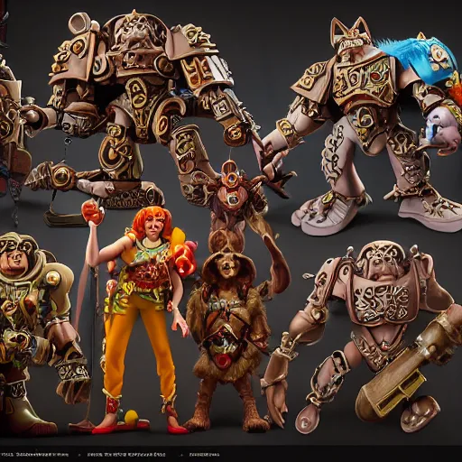 Image similar to scooby doo characters in warhammer 4 0 k by artem chebokha, hyper detailed, insane details, intricate, elite, ornate, elegant, luxury, dramatic lighting, octane render, weta digital, micro details, 3 d sculpture, structure, ray trace