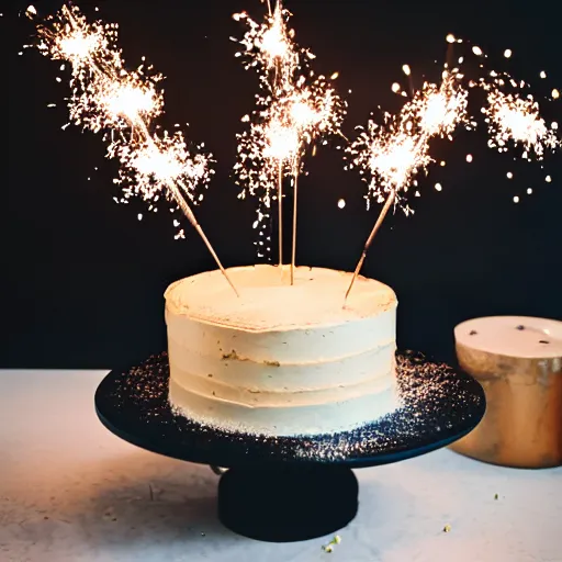 Prompt: cake with hundred sparklers, studio photo shot