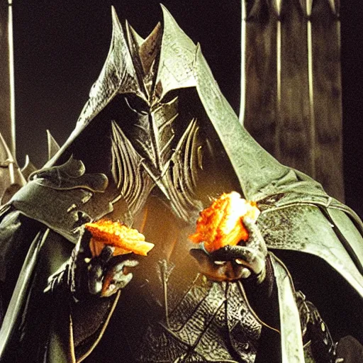 Image similar to the witch king of angmar eats a macdonalds burger