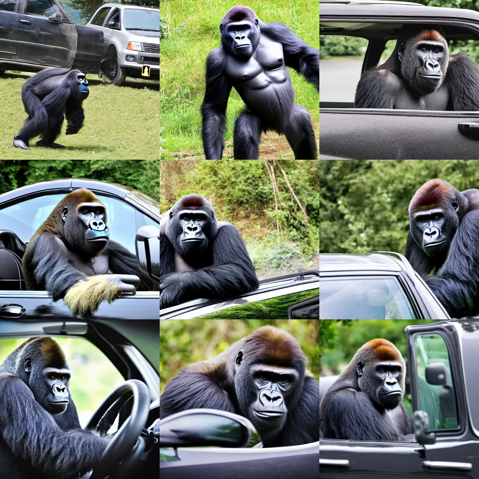 Prompt: gorilla driving a car