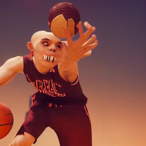 Prompt: skinny white rapper basketball player of with a beautiful and detailed, rendered as an unreal engine 5 video game, cinema 4 d, octane render, detailed, brawl stars, cinematographic, artstation greg rutkowski, full colors hd