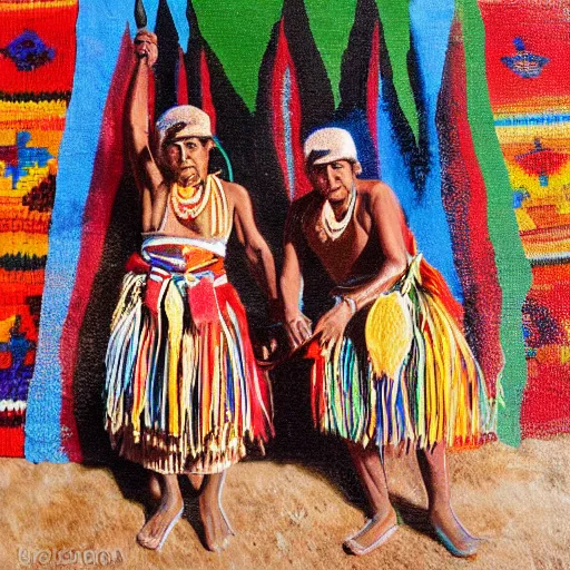 Prompt: Splash painting of Tarahumara man and woman from the highlands of northern Mexico