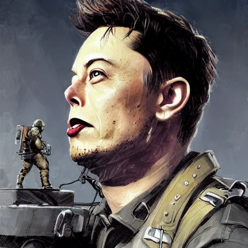 Prompt: portrait of a communist elon musk, epic, tragic, military art, fantasy, dieselpunk, hd shot, digital portrait, beautiful, artstation, comic style, by artgerm, guy denning, jakub rozalski, magali villeneuve and charlie bowater