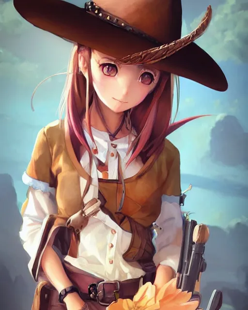 Image similar to character concept art of an anime cowgirl | | cute - fine - face, pretty face, realistic shaded perfect face, fine details by stanley artgerm lau, wlop, rossdraws, james jean, andrei riabovitchev, marc simonetti, and sakimichan, tranding on artstation