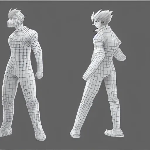 Image similar to 3 d modelling reference of an anime video game character. free download for artists. front, back and side view.