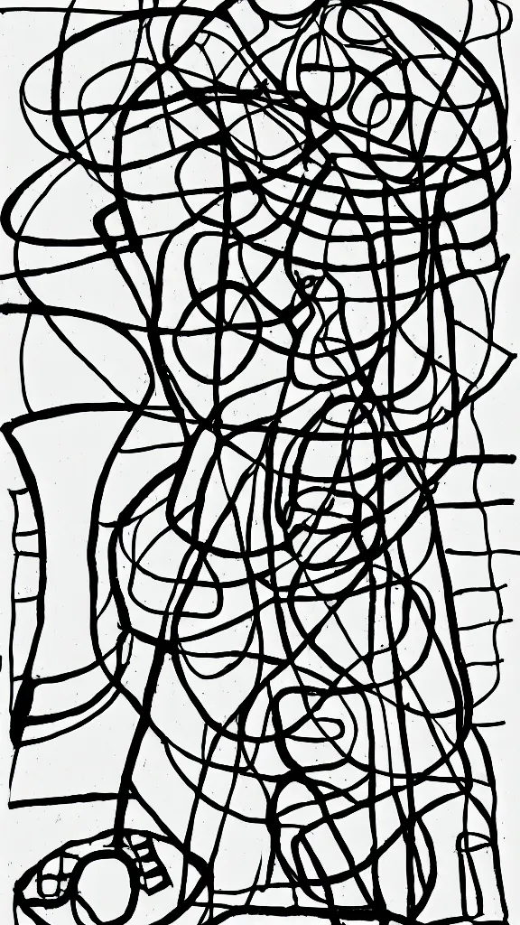 Image similar to simple abstract woman at pottery wheel, black and white, outline drawing, thin sharpie