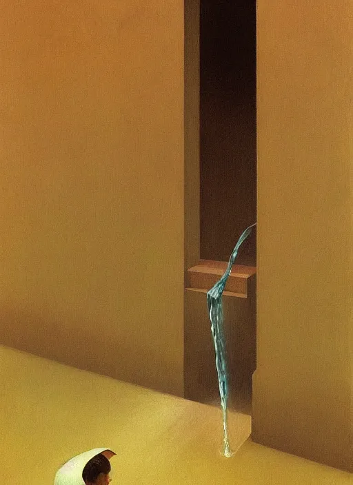 Image similar to water pouring from the bottom of a paper bag Edward Hopper and James Gilleard, Zdzislaw Beksinski, highly detailed