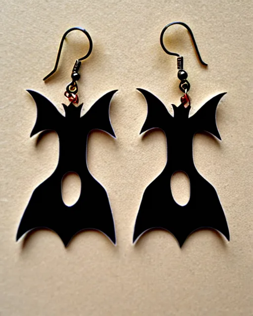 Image similar to spooky cartoon bat, 2 d lasercut earrings,