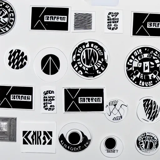 Image similar to black on white graphic design stickers in style of david rudnick, eric hu, acid, y 2 k