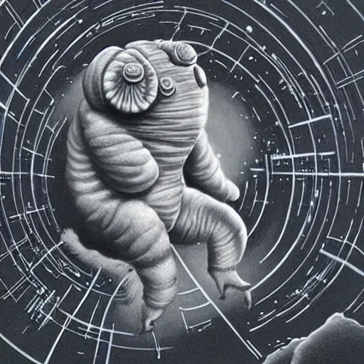 Prompt: the cosmic transcendent tardigrade that greets you at the end of all of space and time, by ansel adams and gerard brom