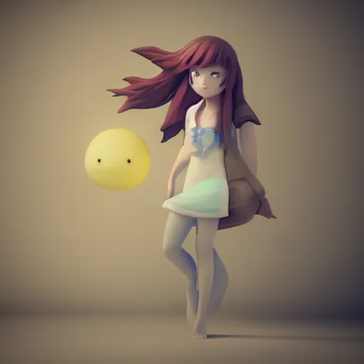 Prompt: girl drifting away, pixel by pixel floating away into the air. professional 3D render. very cute 3D character. anime inspired 3D sculpt. soft pencil shadowing .