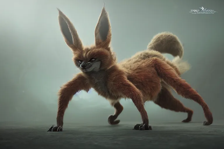 Prompt: The fluffiest little scary creature in the world, hybrid from scorpion spider caracal , fullbody, oil painting, exoskeletton, zootopia, volumetric light, unreal 5, DAZ, hyperrealistic, octane render, RPG portrait, dynamic lighting, fantasy art, beautiful face